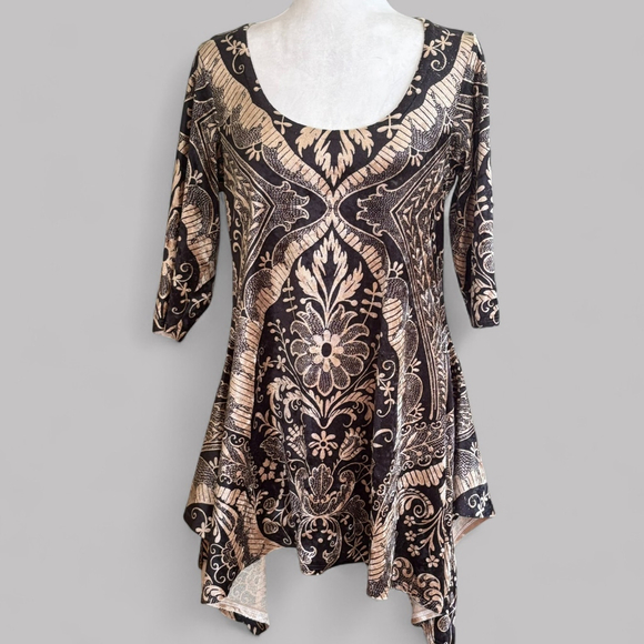 Vintage 90s Amma Velvet Floral Tunic Blouse Black Gold Large - Picture 8 of 9